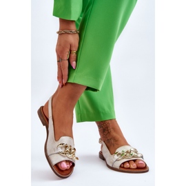 Sandale din piele pentru femei Lewski Shoes 3230 Bej-Auriu maro 2