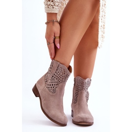 Lewski Shoes Cizme ajurate dama din piele intoarsa Pantofi Leski 3301 Cappuccino maro 1