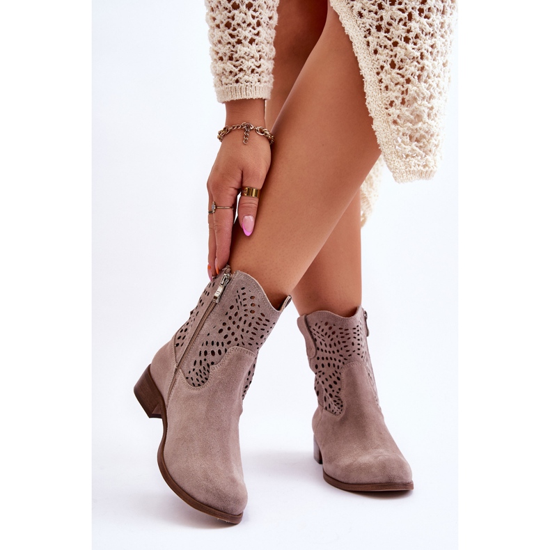 Lewski Shoes Cizme ajurate dama din piele intoarsa Pantofi Leski 3301 Cappuccino maro 2