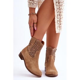 Lewski Shoes Cizme ajurate dama din piele intoarsa Pantofi Leski 3301 bej 1
