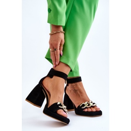 Lewski Shoes Sandale de damă din piele intoarsa pe tocuri masive Pantofi Leski 3207 negru 2