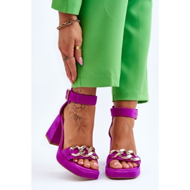 Lewski Shoes Sandale de damă din piele intoarsa pe tocuri masive Pantofi Leski 3207 fucsia roz 1