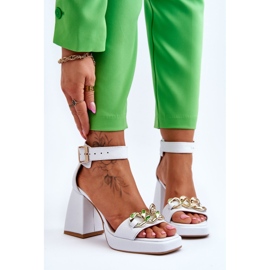 Lewski Shoes Sandale de piele intoarsa de dama pe tocuri masive Pantofi Leewski 3207 alb 1