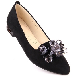 Balerini de damă din piele intoarsa neagra cu cristale T.Sokolski W23-464 negru 2