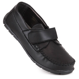 Pantofi formali pentru baieti mocasini cu velcro negru Kornecki 6804 1