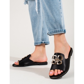 Șlapi eleganti, negri, cu cataramă shelovet negru 1