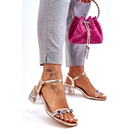 S.Barski Sandale De Damă Cu Toc Înalt Cu Cristale, Aurii de aur 7