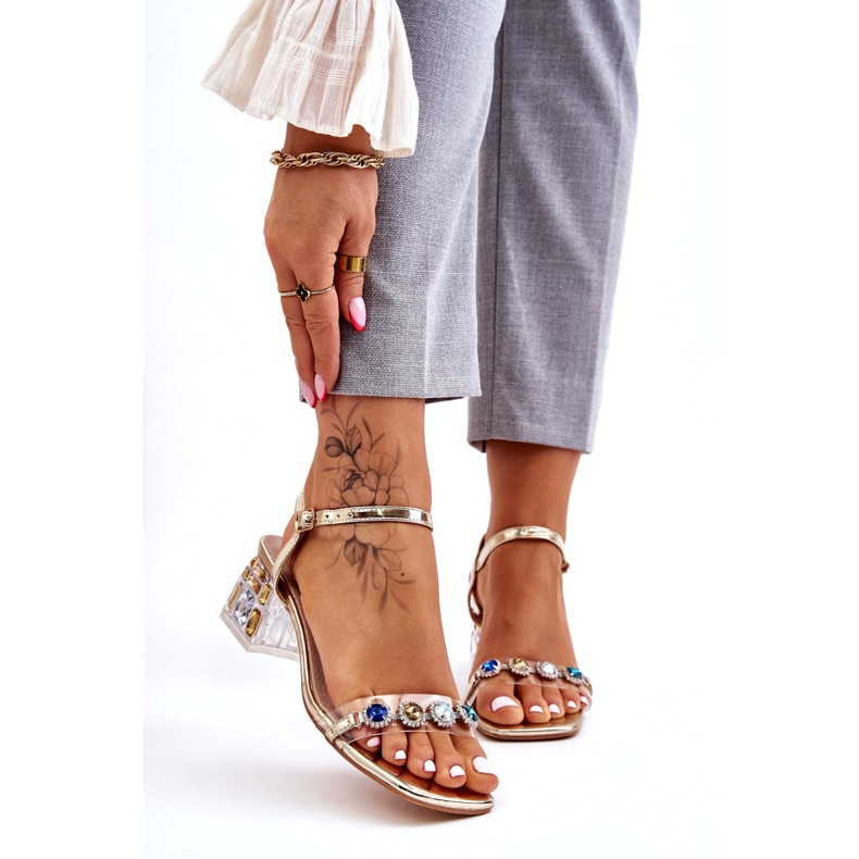 S.Barski Sandale De Damă Cu Toc Înalt Cu Cristale, Aurii de aur 1