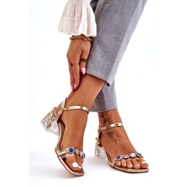 S.Barski Sandale De Damă Cu Toc Înalt Cu Cristale, Aurii de aur 2