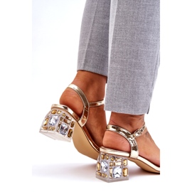 S.Barski Sandale De Damă Cu Toc Înalt Cu Cristale, Aurii de aur 4