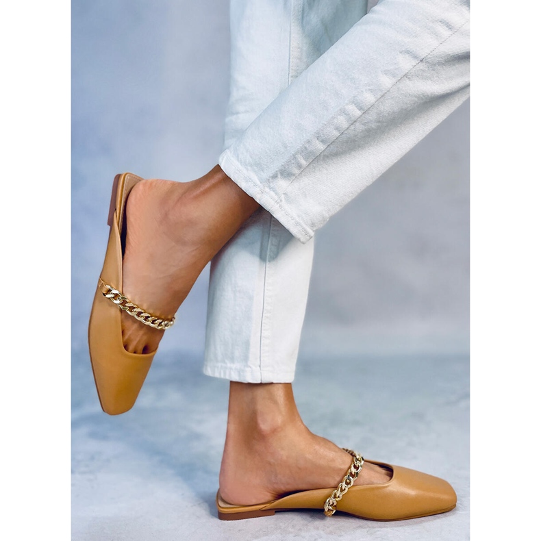 Seastar Chiara Camel papuci cu lant bej 2