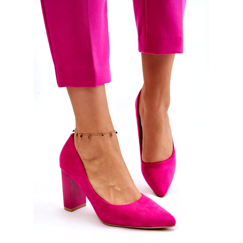 Seastar Pompe din piele intoarsa pe un toc la moda Fuchsia Estellia roz 5