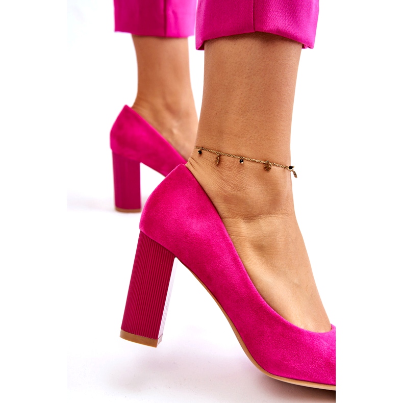 Seastar Pompe din piele intoarsa pe un toc la moda Fuchsia Estellia roz 4