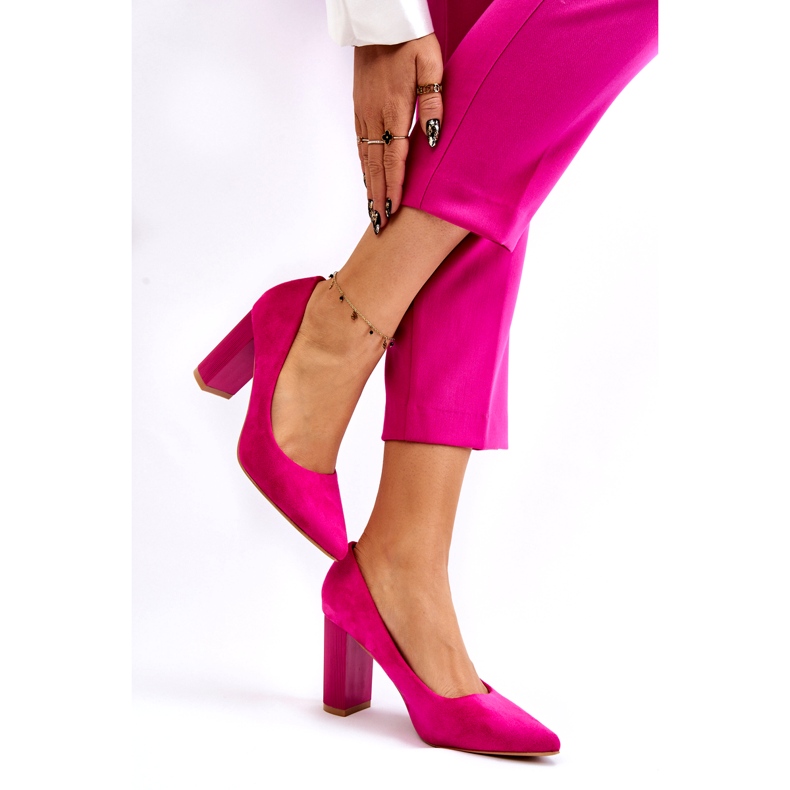 Seastar Pompe din piele intoarsa pe un toc la moda Fuchsia Estellia roz 2