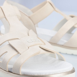 Sandale confortabile de damă cu slip-on cu elastic ecru Rieker V5052-80 bej 1