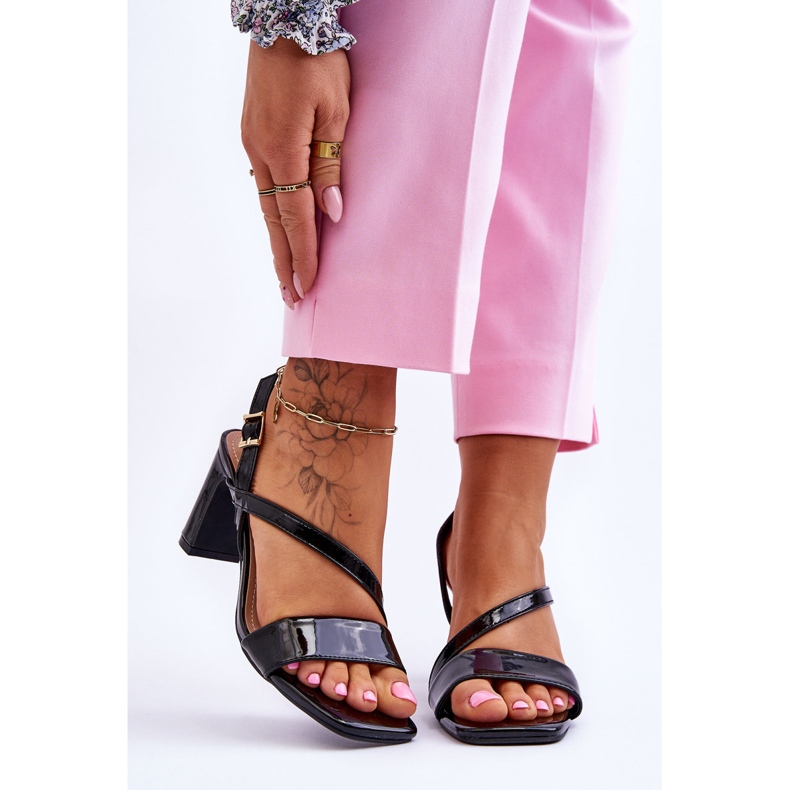 Sandale de damă lacuite pe toc, negru Carrie 1