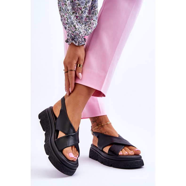 PE1 Sandale Chester negre la modă cu platformă negru 2