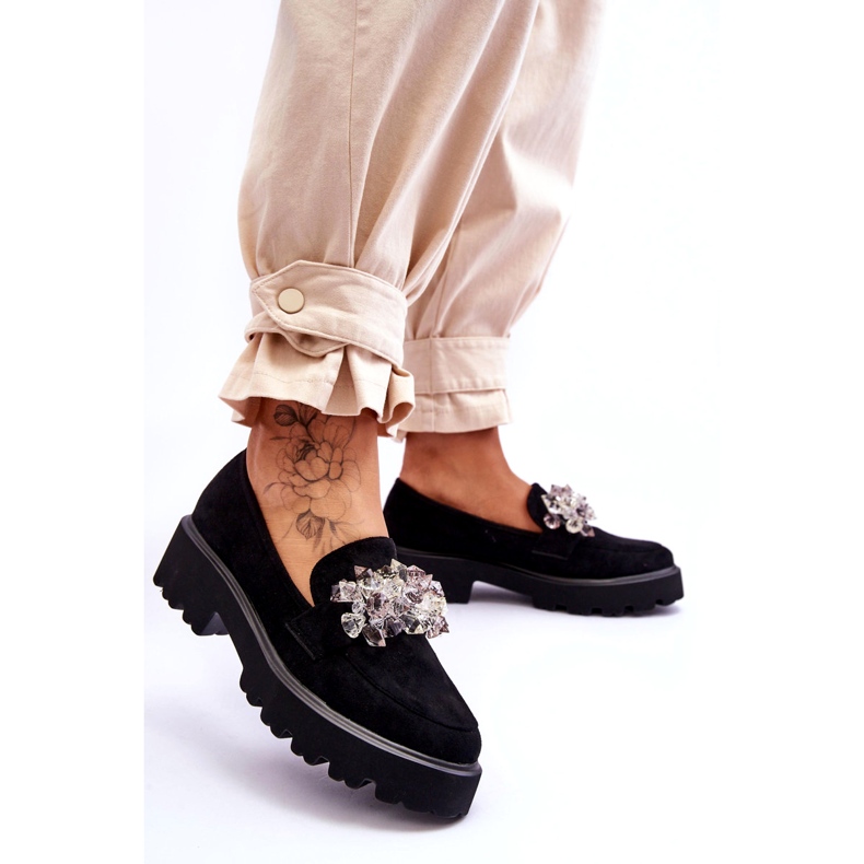 FB2 Mocasini cu platforma impodobiti de dama negri Brenda negru 2