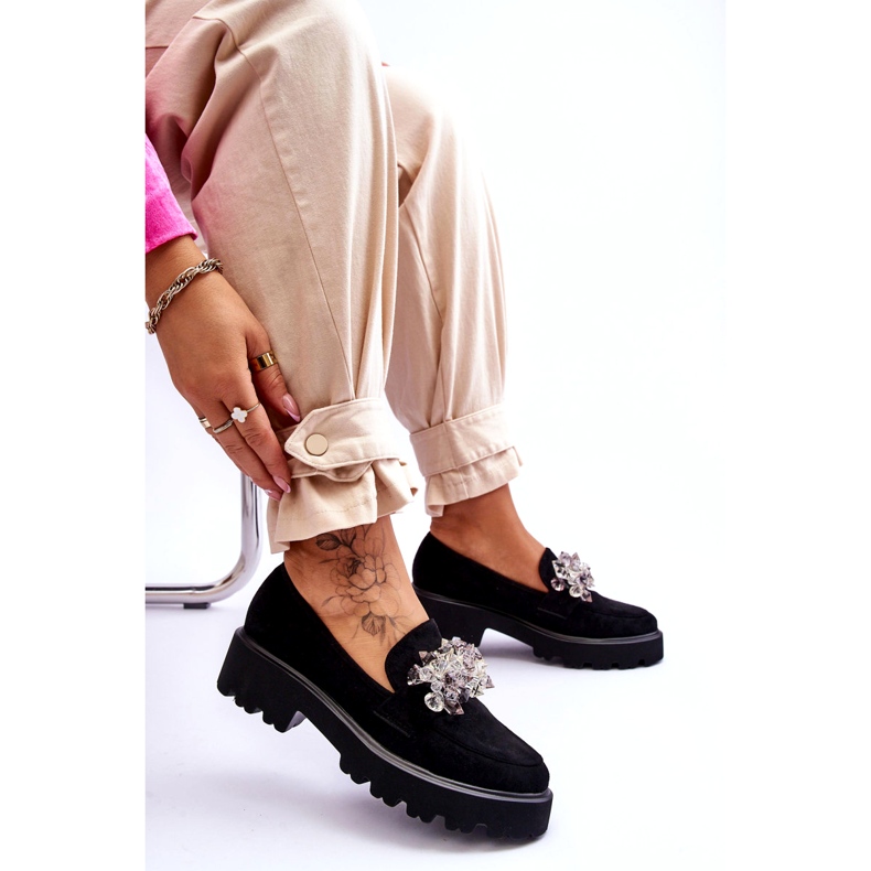 FB2 Mocasini cu platforma impodobiti de dama negri Brenda negru 5