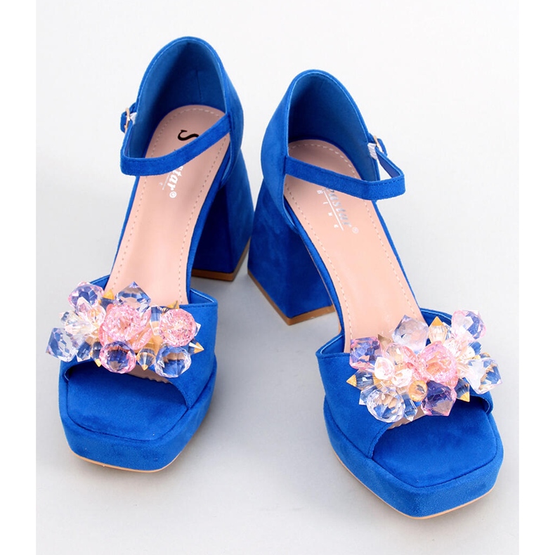 Sandale cu toc lat cu pietre Mirella Blue albastru 1
