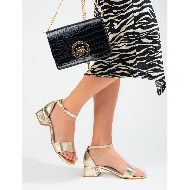 Sandale Shelovet cu toc mic pentru damă de aur 2