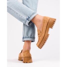 Mocasini de dama maro din piele intoarsa de la Shelovet cu talpa groasa 1