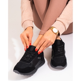 Tenisi de damă Shelovet de piele de căprioară neagră negru 2