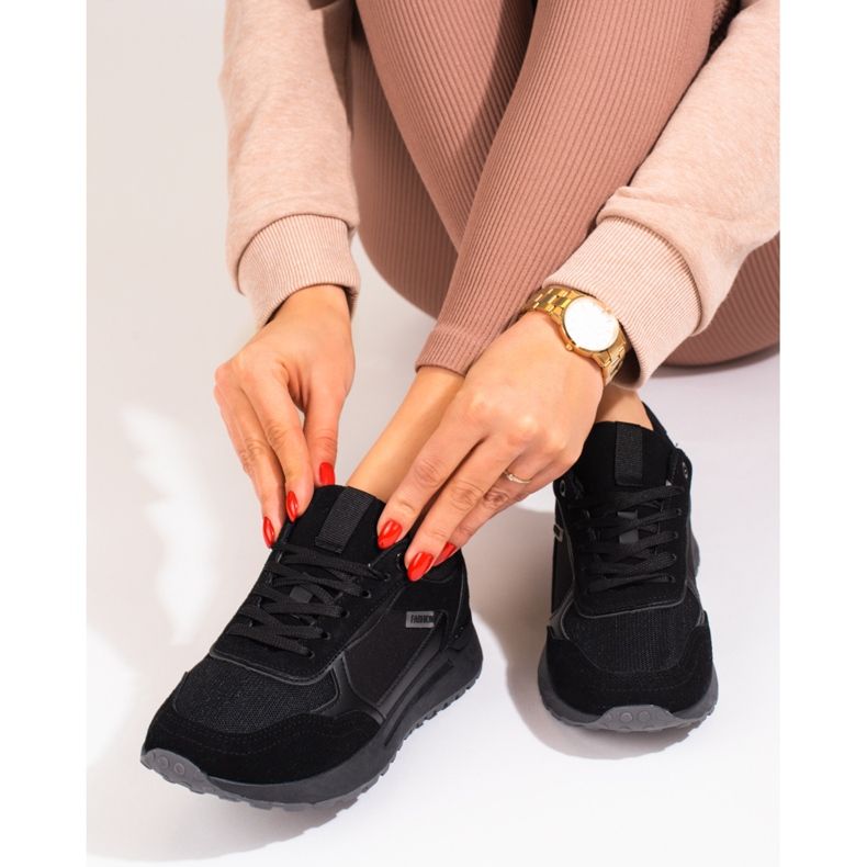 Tenisi de damă Shelovet de piele de căprioară neagră negru 2