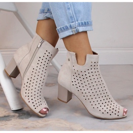 Cizme damă de primăvară din piele intoarsa ajurata peep toe bej Jezzi ASA169-7 1