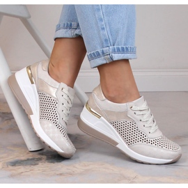 Pantofi comozi din piele cu pană ajurata bej S.Barski LR29587 1