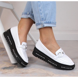 Pantofi slip-on ajurat confortabil din piele alb S.Barski LR27750 1