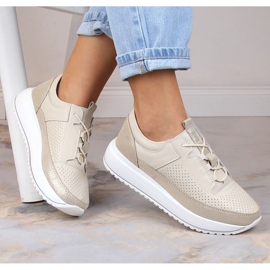 Pantofi sport dama din piele pe platforma bej Artiker 52C1384 1