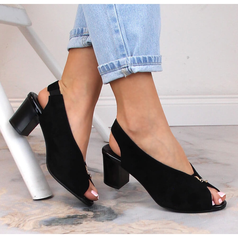 M. DASZYŃSKI Sandale cu slip-on damă din piele intoarsa neagra M.Daszyński SA169-6 negru 1