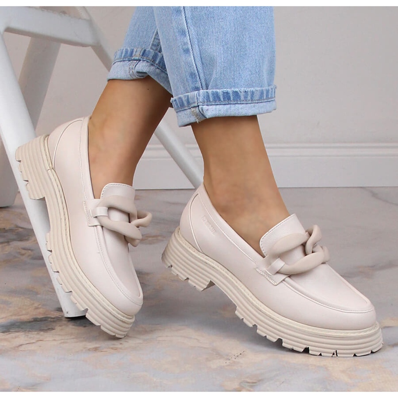 Tocuri înalte Big Star și mocasini cu platformă cu lanț bej LL274581 1