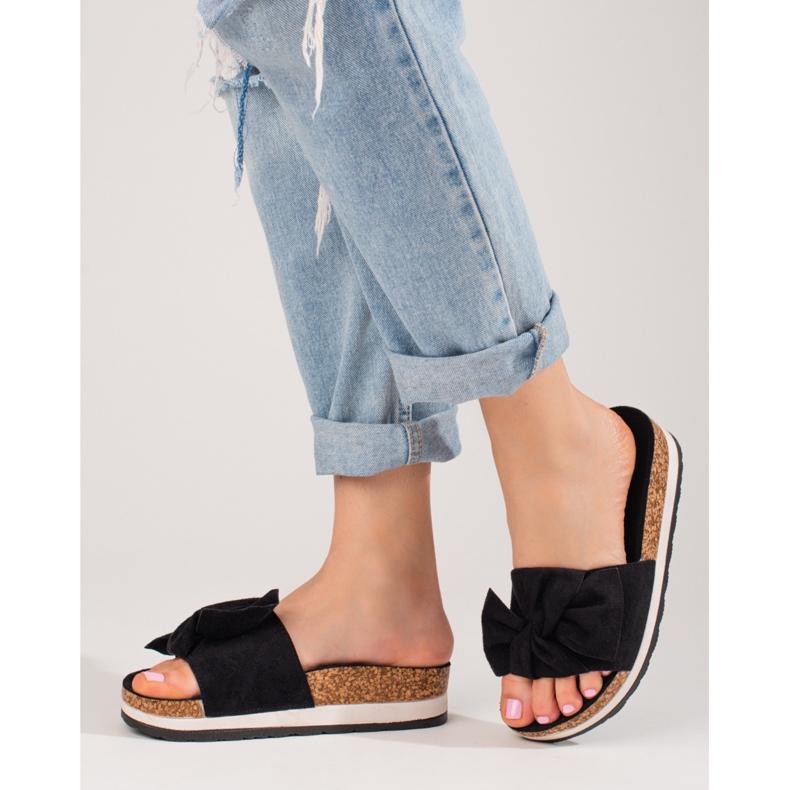 Papuci de dama din piele intoarsa cu platforma Vinceza neagra negru 1