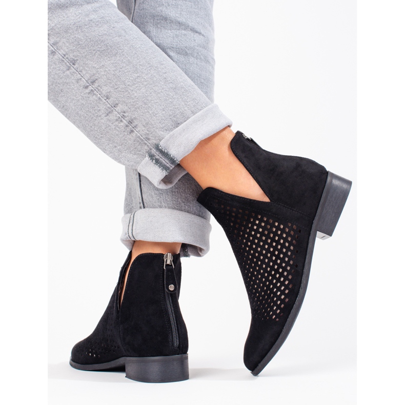 W. Potocki Cizme ajurate de primăvară de damă Potocki piele intoarsă neagră negru 2