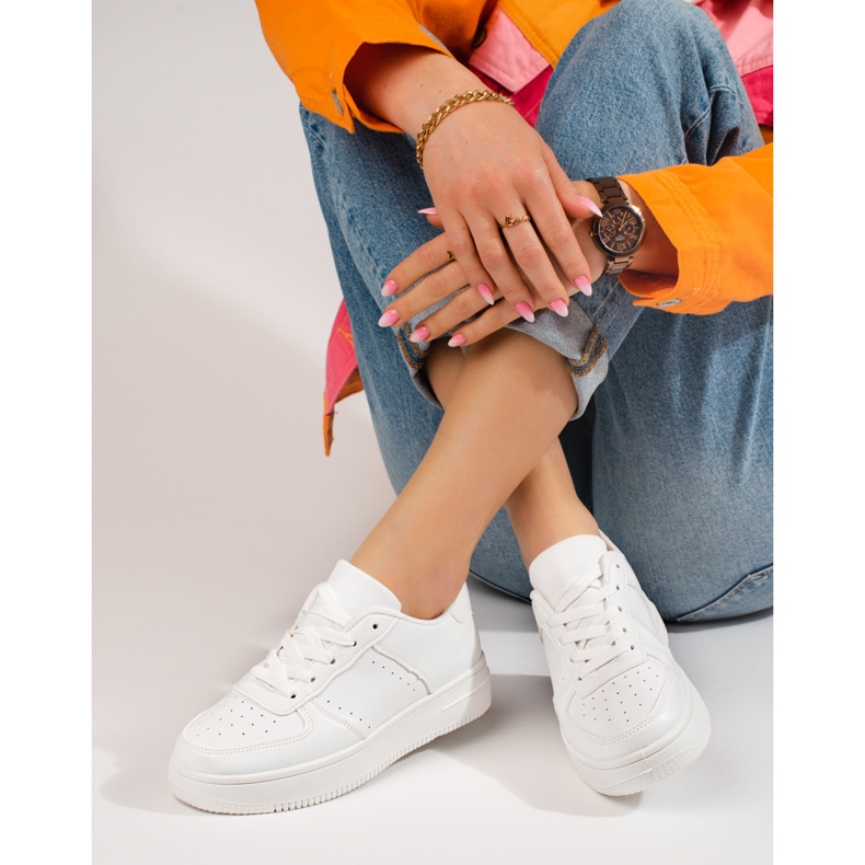 Pantofi sport albi Shelovet cu talpa groasa 2