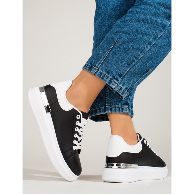 Pantofi sport de damă pe o platformă înaltă Shelovet alb-negru 1