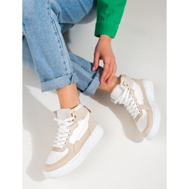 Adidași de damă înalți Shelovet bej și alb 1