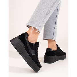 Cizme de dama din piele intoarsa cu platforma neagra Shelovet negru 1