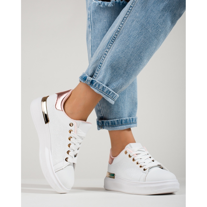 Tenisi albi Shelovet de damă cu inserție aurie 1 Tenisi albi Shelovet de damă cu inserție aurie 1