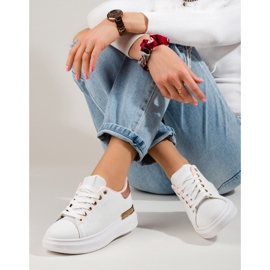 Tenisi albi Shelovet de damă cu inserție aurie 2 Tenisi albi Shelovet de damă cu inserție aurie 2