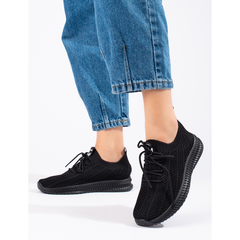 Pantofi sport de dama din material textil usor Shelovet negru 2