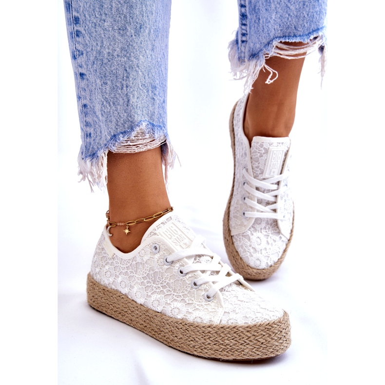 Pantofi de damă cu platformă împletită Big Star LL274199 alb 2