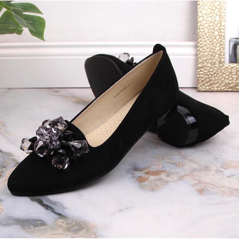 Balerini de damă din piele intoarsa neagra cu cristale T.Sokolski W23-464 negru 1