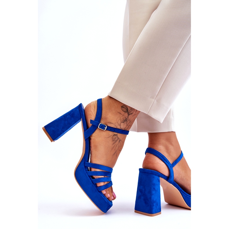 FB2 Sandale de damă cu platformă din piele intoarsa Albastru Verda 4