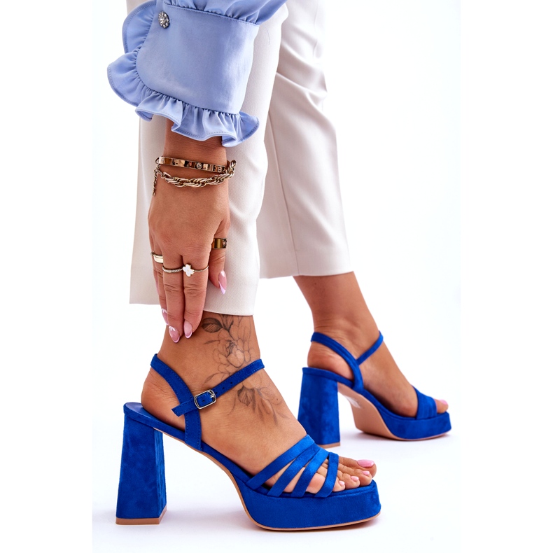 FB2 Sandale de damă cu platformă din piele intoarsa Albastru Verda 6