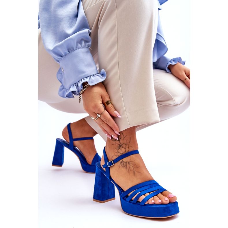 FB2 Sandale de damă cu platformă din piele intoarsa Albastru Verda 8