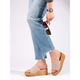 Sandale cu pană de damă ajurate în Shelovet bej 1