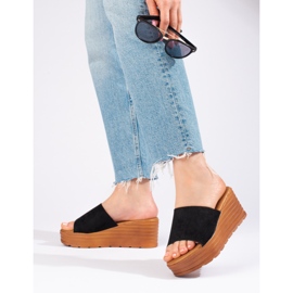 Papuci negri pentru femei Shelovet din piele intoarsa negru 2